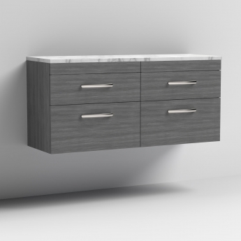 Nuie Athena Wall Hung 4-Drawer Vanity Unit with Carrera Marble Worktop 1200mm Wide - Anthracite Woodgrain | Product Image
