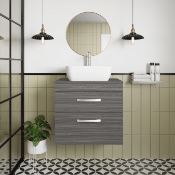 Nuie Athena Wall Hung 2-Drawer Vanity Unit and Worktop 600mm Wide - Charcoal Black