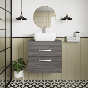Nuie Athena Wall Hung 2-Drawer Vanity Unit and Worktop 600mm Wide - Anthracite Woodgrain