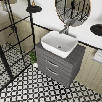 Nuie Athena Wall Hung 2-Drawer Vanity Unit and Worktop 600mm Wide - Anthracite Woodgrain