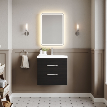 Nuie Athena Wall Hung 2-Drawer Vanity Unit with Basin-1 600mm Wide - Charcoal Black | Product Image