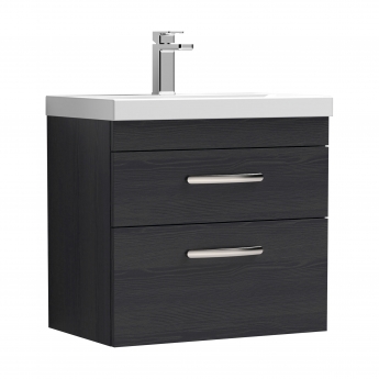 Nuie Athena Wall Hung 2-Drawer Vanity Unit with Basin-1 600mm Wide - Charcoal Black