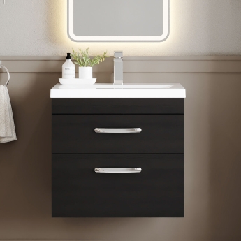 Nuie Athena Wall Hung 2-Drawer Vanity Unit with Basin-1 600mm Wide - Charcoal Black | Product Image
