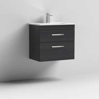 Nuie Athena Wall Hung 2-Drawer Vanity Unit with Basin-2 600mm Wide - Charcoal Black