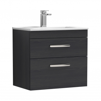 Nuie Athena Wall Hung 2-Drawer Vanity Unit with Basin-2 600mm Wide - Charcoal Black