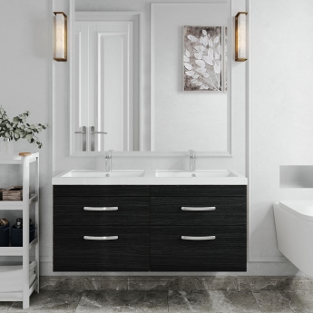 Nuie Athena Wall Hung 4-Drawer Vanity Unit with Double Basin 1200mm Wide - Charcoal Black