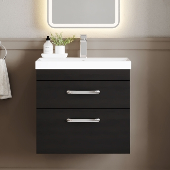 Nuie Athena Wall Hung 2-Drawer Vanity Unit with Basin-3 600mm Wide - Charcoal Black | Product Image