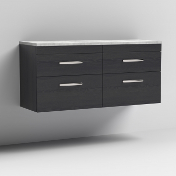 Nuie Athena Wall Hung 4-Drawer Vanity Unit with Bellato Grey Worktop 1200mm Wide - Charcoal Black Woodgrain | Product Image