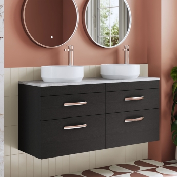 Nuie Athena Wall Hung 4-Drawer Vanity Unit with Bellato Grey Worktop 1200mm Wide - Charcoal Black Woodgrain | Product Image