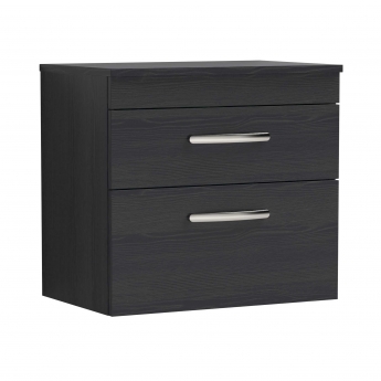 Nuie Athena Wall Hung 2-Drawer Vanity Unit and Worktop 600mm Wide - Charcoal Black