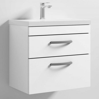 Nuie Athena Wall Hung 2-Drawer Vanity Unit with Basin-1 600mm Wide - Gloss White