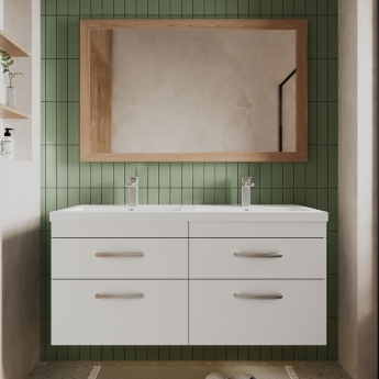 Nuie Athena Wall Hung 4-Drawer Vanity Unit with Double Basin 1200mm Wide - Gloss White