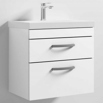 Nuie Athena Wall Hung 2-Drawer Vanity Unit with Basin-3 600mm Wide - Gloss White | Product Image