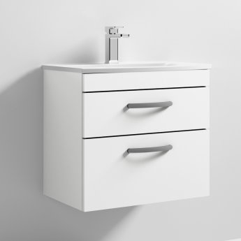 Nuie Athena Wall Hung 2-Drawer Vanity Unit with Basin-4 600mm Wide - Gloss White
