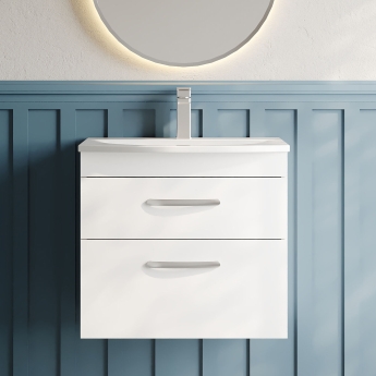 Nuie Athena Wall Hung 2-Drawer Vanity Unit with Basin-4 600mm Wide - Gloss White | Product Image