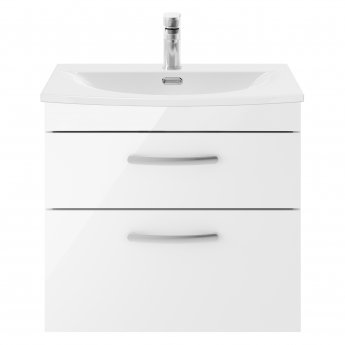 Nuie Athena Wall Hung 2-Drawer Vanity Unit with Basin-4 600mm Wide - Gloss White