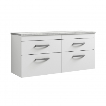 Nuie Athena Wall Hung 4-Drawer Vanity Unit with Bellato Grey Worktop 1200mm Wide - Gloss White | Product Image