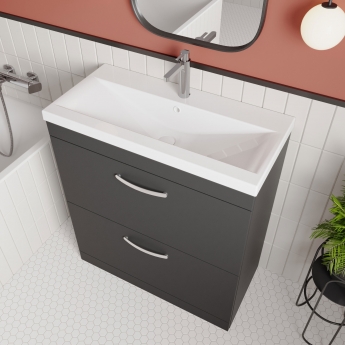 Nuie Athena Floor Standing 2-Drawer Vanity Unit with Basin-1 800mm Wide - Gloss Grey