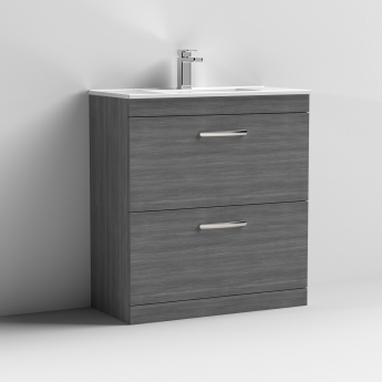 Nuie Athena Floor Standing 2-Drawer Vanity Unit with Basin-2 800mm Wide - Anthracite Woodgrain