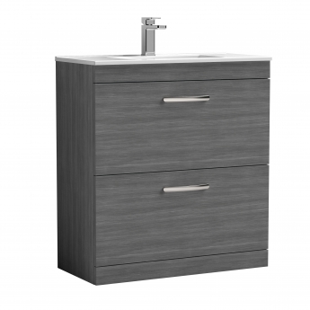 Nuie Athena Floor Standing 2-Drawer Vanity Unit with Basin-3 800mm Wide - Anthracite Woodgrain