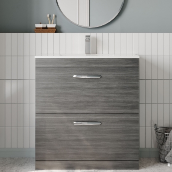 Nuie Athena Floor Standing 2-Drawer Vanity Unit with Basin-2 800mm Wide - Anthracite Woodgrain | Product Image