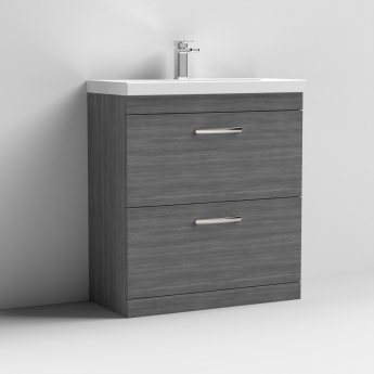 Nuie Athena Floor Standing 2-Drawer Vanity Unit with Basin-3 800mm Wide - Anthracite Woodgrain