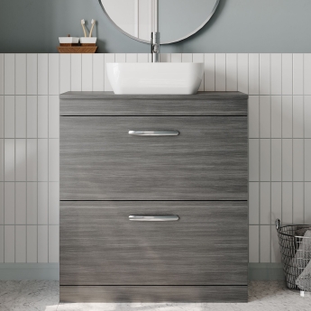 Nuie Athena Floor Standing 2-Drawer Vanity Unit and Worktop 800mm Wide - Anthracite Woodgrain | Product Image