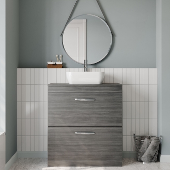 Nuie Athena Floor Standing 2-Drawer Vanity Unit and Worktop 800mm Wide - Anthracite Woodgrain | Product Image