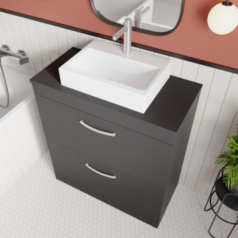 Nuie Athena Floor Standing 2-Drawer Vanity Unit and Worktop 800mm Wide - Anthracite Woodgrain