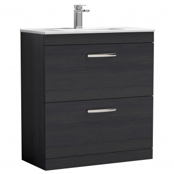 Nuie Athena Floor Standing 2-Drawer Vanity Unit with Basin-2 800mm Wide - Charcoal Black Woodgrain