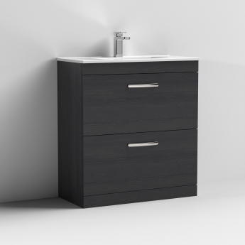 Nuie Athena Floor Standing 2-Drawer Vanity Unit with Basin-2 800mm Wide - Charcoal Black Woodgrain