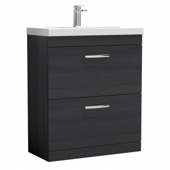 Nuie Athena Floor Standing 2-Drawer Vanity Unit with Basin-3 800mm Wide - Charcoal Black Woodgrain | Product Image