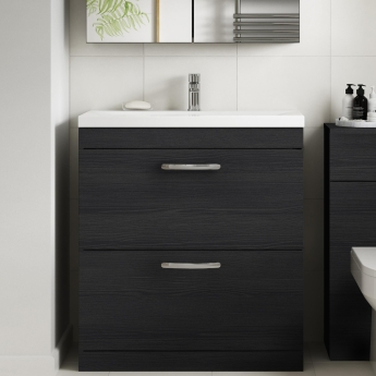 Nuie Athena Floor Standing 2-Drawer Vanity Unit with Basin-3 800mm Wide - Charcoal Black Woodgrain | Product Image