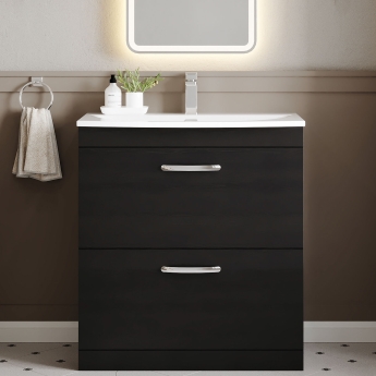 Nuie Athena Floor Standing 2-Drawer Vanity Unit with Basin-4 800mm Wide - Charcoal Black | Product Image