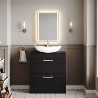 Nuie Athena Floor Standing 2-Drawer Vanity Unit and Worktop 800mm Wide - Charcoal Black Woodgrain | Product Image