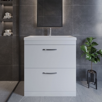 Nuie Athena Floor Standing 2-Drawer Vanity Unit with Basin-3 800mm Wide - Gloss White