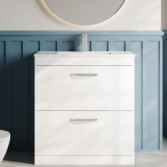 Nuie Athena Floor Standing 2-Drawer Vanity Unit with Basin-2 800mm Wide - Gloss White | Product Image