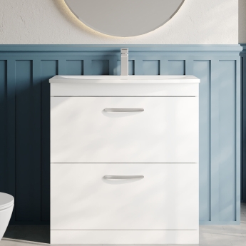 Nuie Athena Floor Standing 2-Drawer Vanity Unit with Basin-4 800mm Wide - Gloss White | Product Image