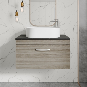 Nuie Athena Wall Hung 1-Drawer Vanity Unit with Sparkling White Worktop 800mm Wide - Anthracite Woodgrain