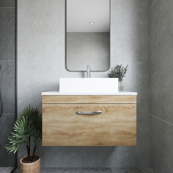 Nuie Athena Wall Hung 1-Drawer Vanity Unit with Sparkling Black Worktop 800mm Wide - Gloss White