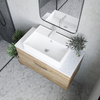 Nuie Athena Wall Hung 1-Drawer Vanity Unit with Grey Worktop 800mm Wide - Gloss White