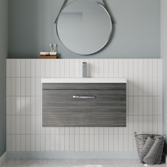 Nuie Athena Wall Hung 1-Drawer Vanity Unit with Basin-1 800mm Wide - Anthracite Woodgrain | Product Image