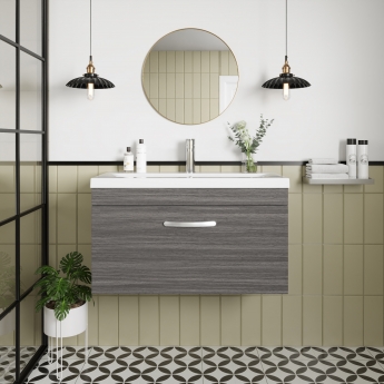 Nuie Athena Wall Hung 1-Drawer Vanity Unit with Basin-2 800mm Wide - Anthracite Woodgrain