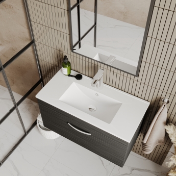 Nuie Athena Wall Hung 1-Drawer Vanity Unit with Basin-2 800mm Wide - Gloss Grey