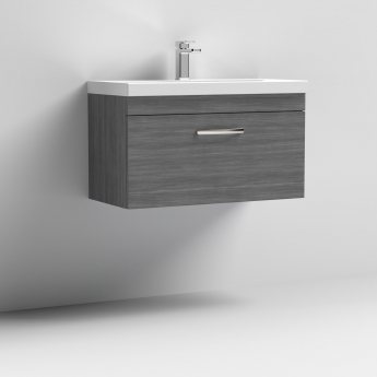 Nuie Athena Wall Hung 1-Drawer Vanity Unit with Basin-3 800mm Wide - Anthracite Woodgrain | Product Image