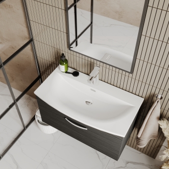 Nuie Athena Wall Hung 1-Drawer Vanity Unit with Basin-4 800mm Wide - Gloss Grey