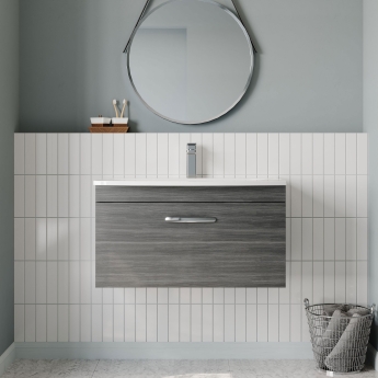 Nuie Athena Wall Hung 1-Drawer Vanity Unit with Basin-4 800mm Wide - Anthracite Woodgrain | Product Image