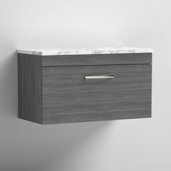 Nuie Athena Wall Hung 1-Drawer Vanity Unit with Carrera Marble Worktop 800mm Wide - Anthracite Woodgrain | Product Image