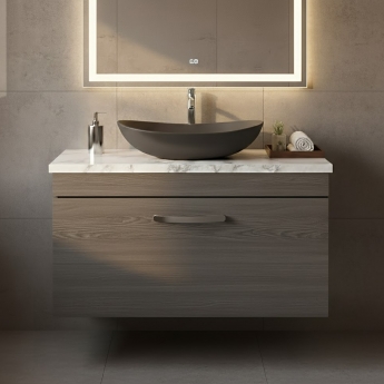 Nuie Athena Wall Hung 1-Drawer Vanity Unit with Carrera Marble Worktop 800mm Wide - Anthracite Woodgrain | Product Image