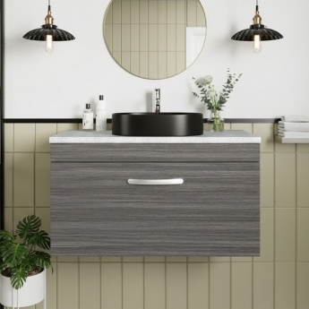 Nuie Athena Wall Hung 1-Drawer Vanity Unit with Sparkling White Worktop 800mm Wide - Anthracite Woodgrain